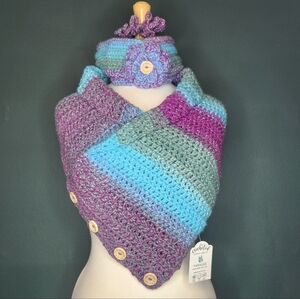 Multicolor Crochet Cowl, Scrunchie Headband Set